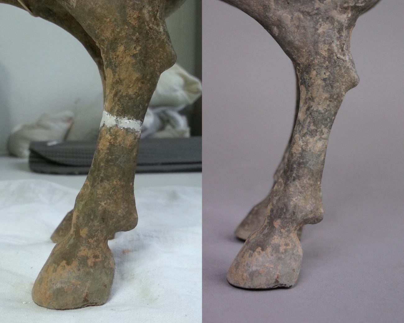 Restauration d’une sculpture de cheval en terre cuite – Han