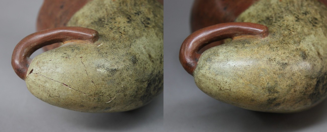 Restauration d’une terre cuite d’Amérique, époque précolombienne (?), culture Mochica (100-700 av. J.-C.)