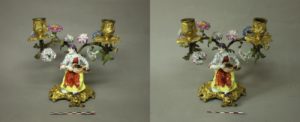 Restauration /réparation d'une céramique /céramiste en atelier Paris/Lille, chandelier en porcelaine de Meissen et bronzes dorés