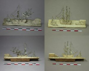 Restauration /réparation d'une céramique /céramiste en atelier Paris/Lille, diorama de scène maritime avec bateau / voilier