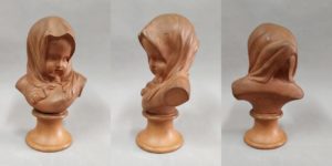 Restauration/réparation d'une céramique /céramiste en atelier Paris/Lille, buste en terre cuite de jeune fille