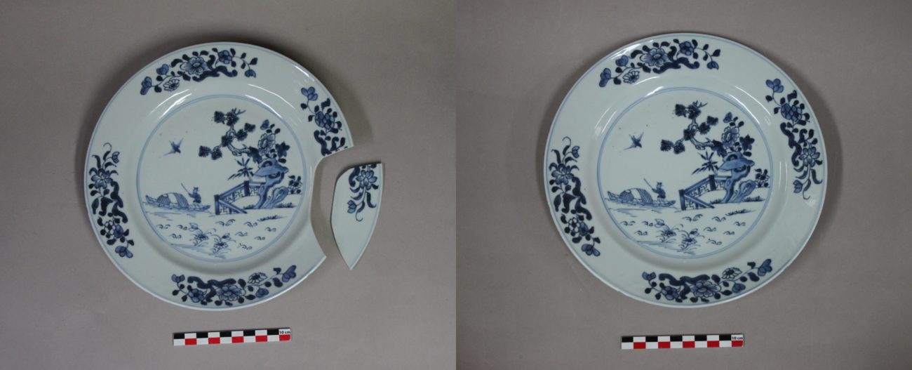 Restauration d’une assiette en porcelaine de Chine, 18ème (?)