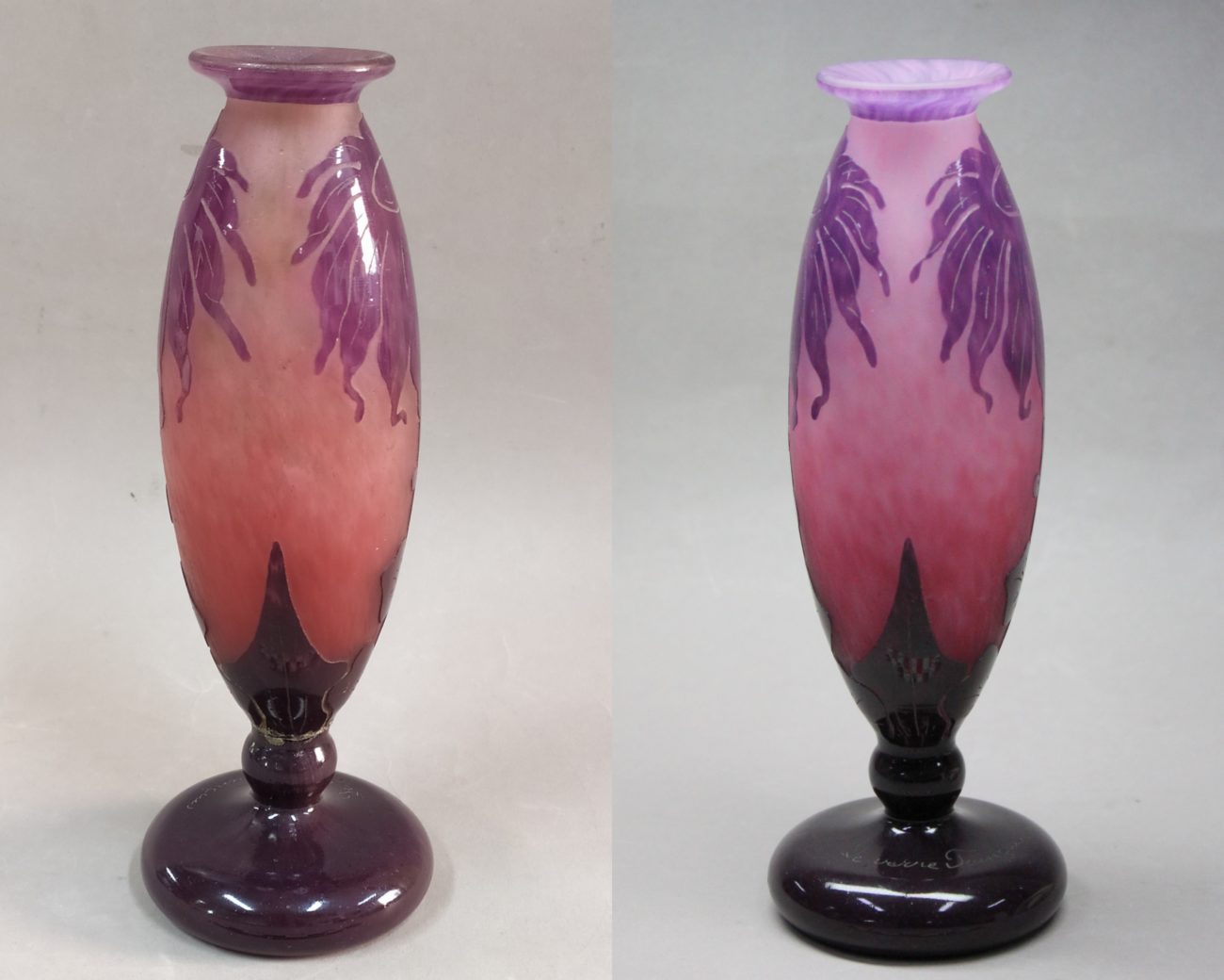 Restauration d’un vase au Dahlias en verre Le Verre Français