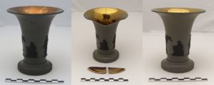 Restauration /réparation d'une céramique /céramiste en atelier Paris/Lille, vase en biscuit de porcelaine de Sarreguemines