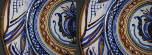 Restauration /réparation d'une céramique /céramiste en atelier Paris/Lille, assiette en faïence d'origine tchèque peinte à la main avec des motifs polychromes