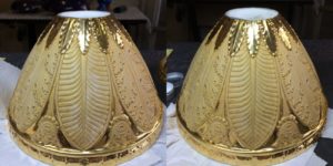 Restauration /réparation d'une céramique /céramiste / verre / émail en atelier Paris/Lille, vase en porcelaine de Paris avec dorure mate et brillante / brunie