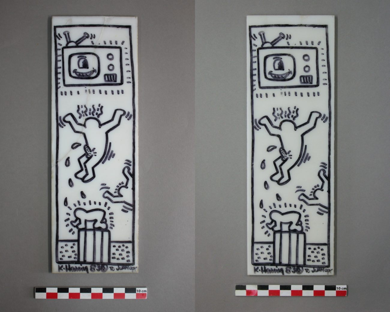 Restauration d’une plaque de verre en opaline de Keith Haring