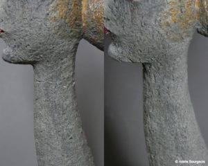 Meilleur / qualifié / travail de qualité /travail d’excellence /Restaurateur / Restauratrice / Artisan d’art /expert / spécialiste en restauration /réparation / nettoyage / dérestauration : restitution / comblement / bouchage / collage d'une céramique /céramiste / pour un vase / assiette /pot / plat / carreau / sculpture / verre / émail / biscuit / porcelaine / faïence / porcelaine / terre cuite / terre crue / céramique archéologique / grès cérame en atelier à Paris /Paris centre /Lille / Marcq-en-Barœul / Nord /Hauts-de-France / France Axelle Bourgeois, proantic, Louvre, Musée, musées de France, musée de Sèvres, monuments historiques, collections publiques, patrimoine français, galeriekevorkian, galerie perrotin, collection de céramiques, Restauration d’une sculpture de lanceuse de balle de Roger Capron en grès cérame